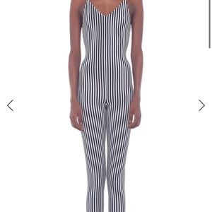 Norma Kamali Black and White Striped Jumpsuit